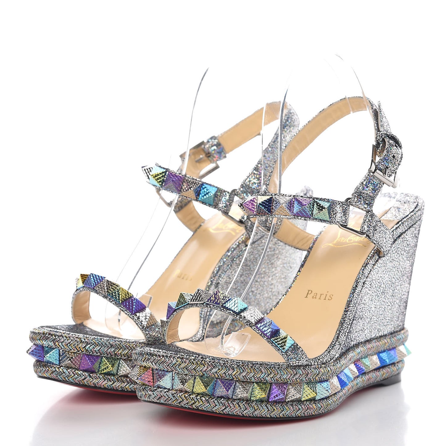 Nappa Mica Pyraclou 110 Wedge Sandals 40 Silver