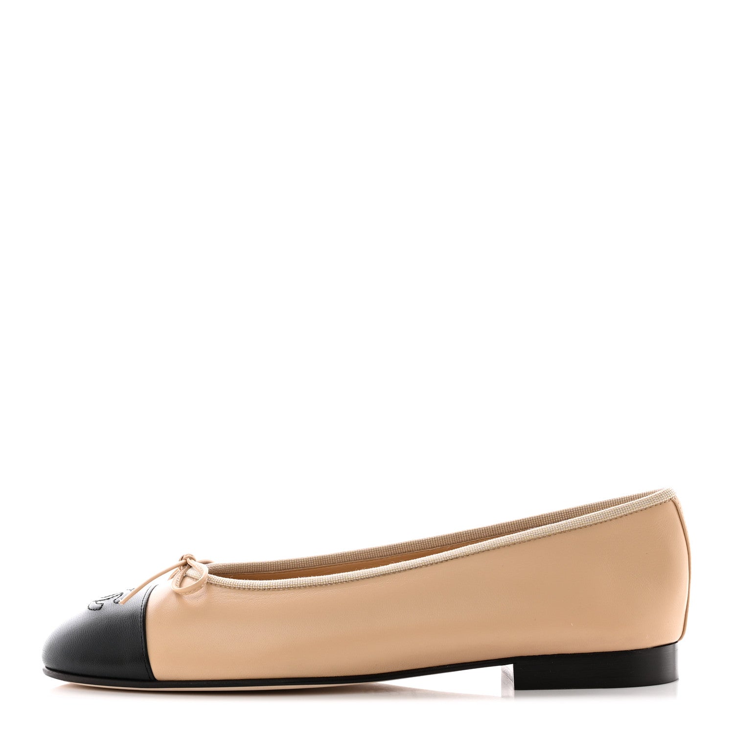 Chanel Lambskin Cap Toe Ballerina Flats 39.5 Beige Black 1 of 14