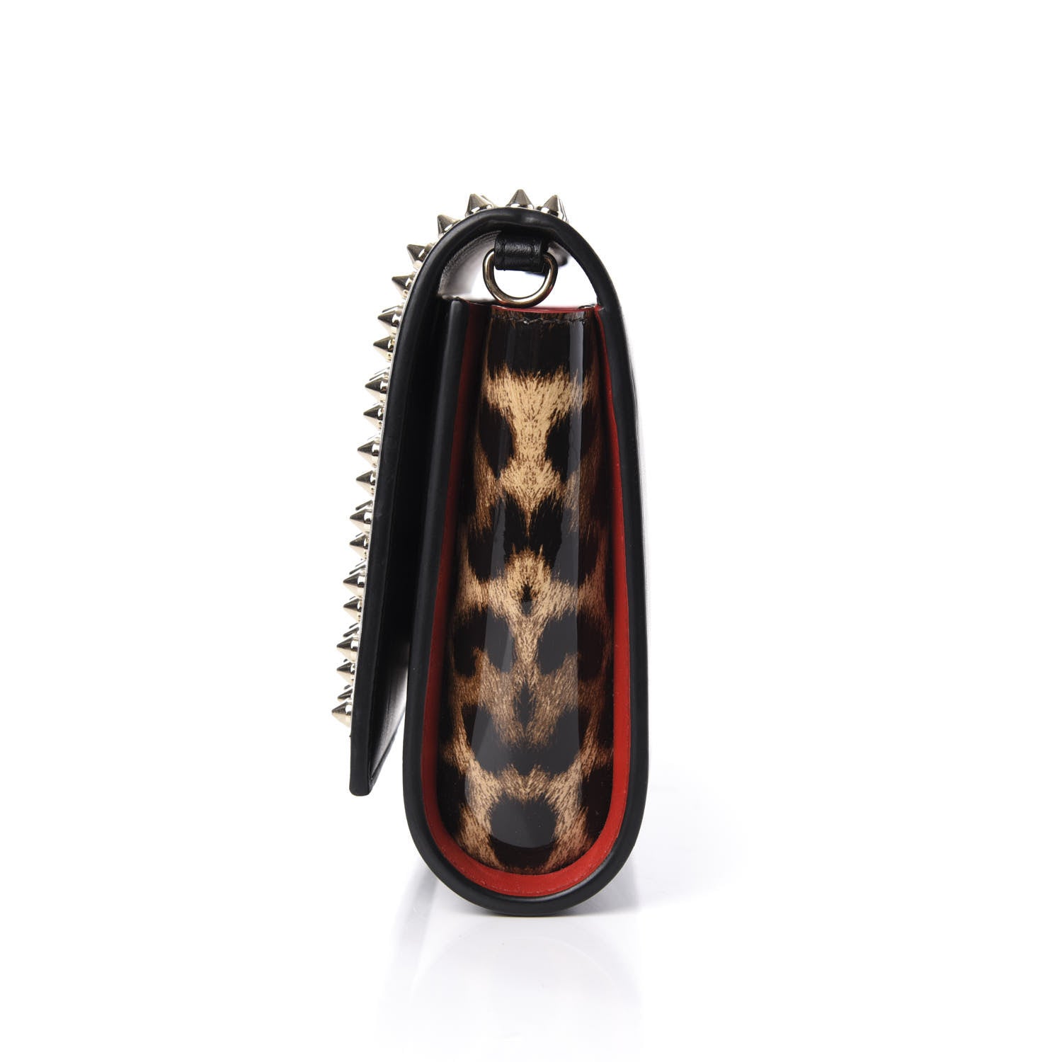 Christian Louboutin Calfskin Patent Leopard Spikes Paloma Clutch Black 9 of 13