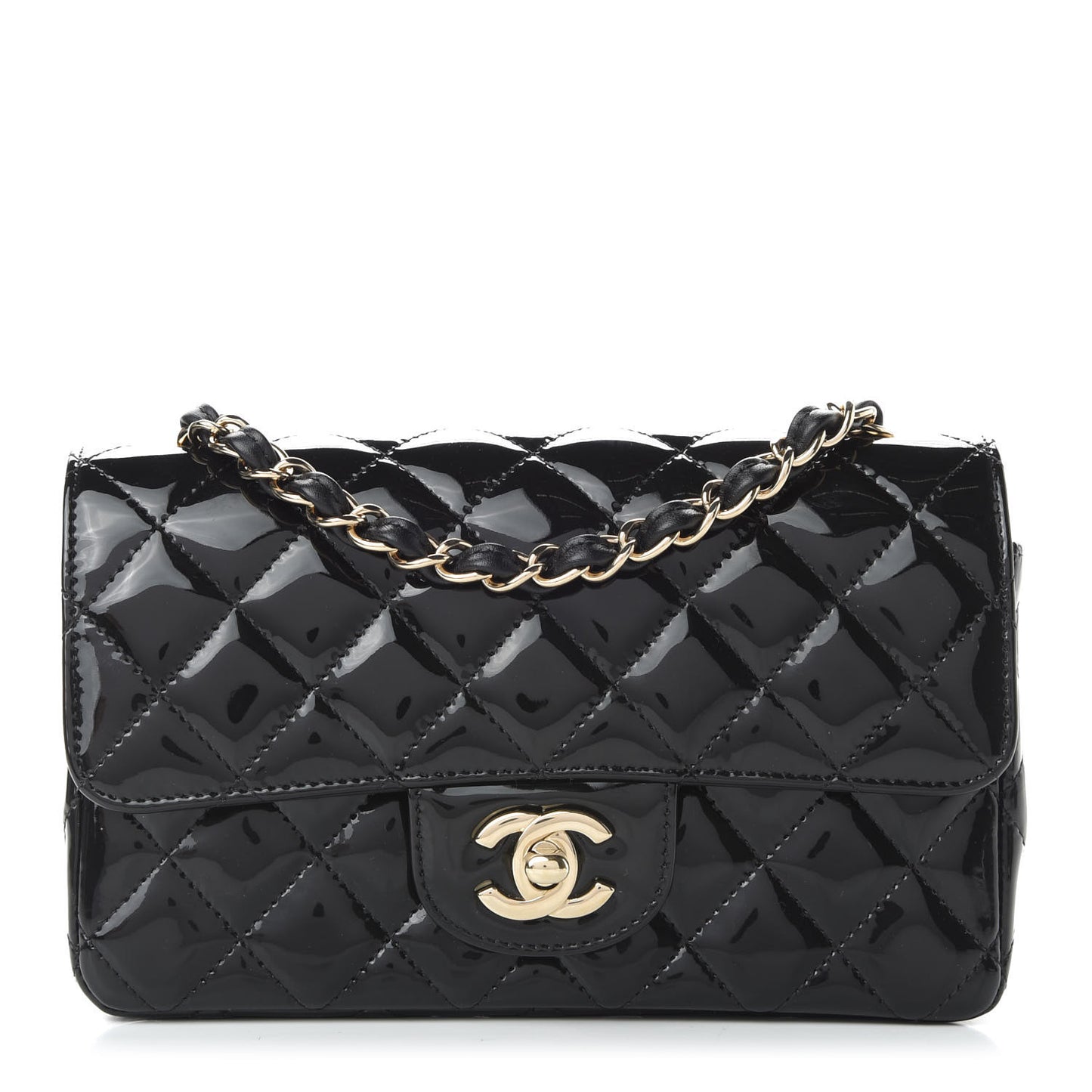 Patent Calfskin Quilted Mini Rectangular Flap Black