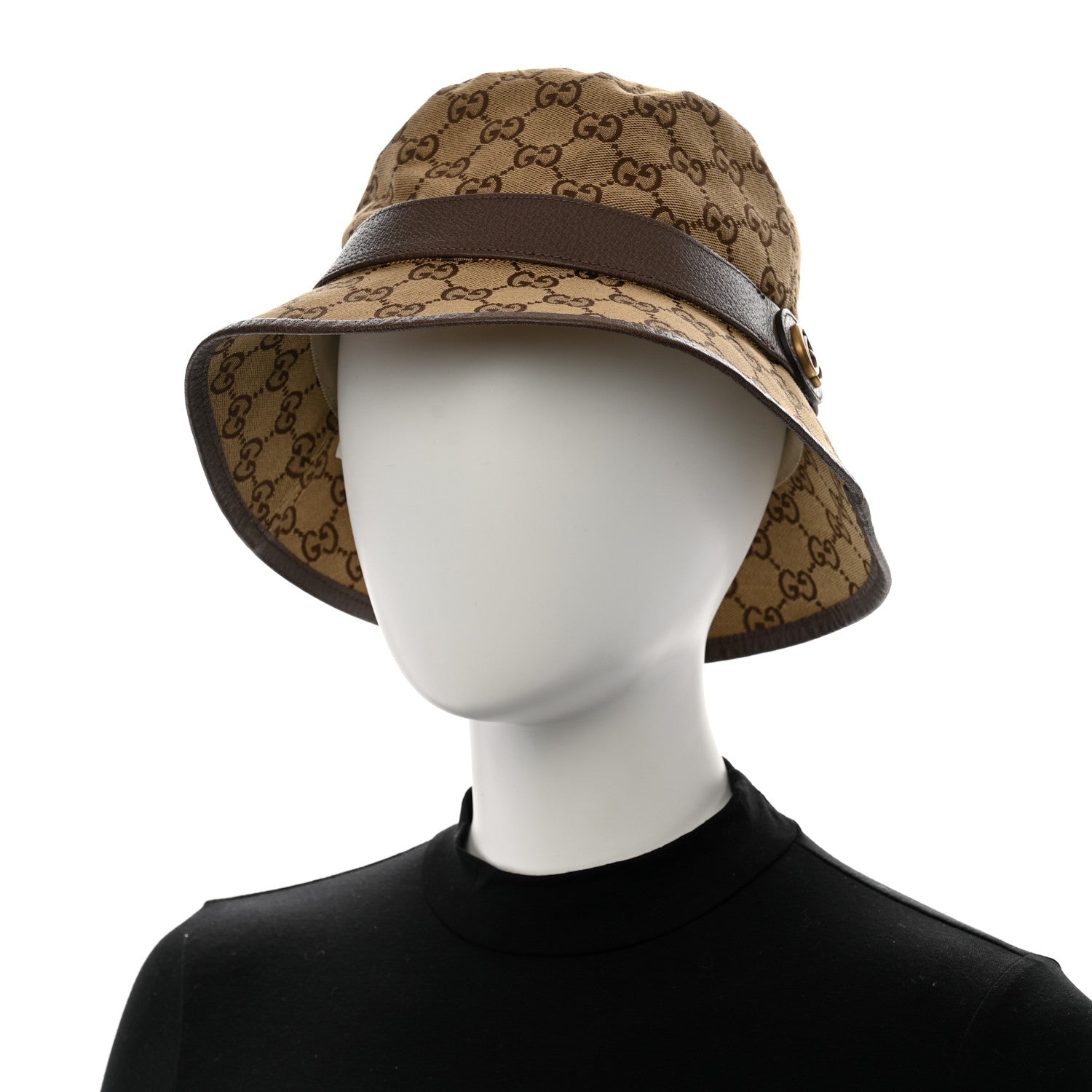 Gucci Monogram Textured Dollar Calfskin GG Jago Bucket Hat XL Cacao Beige 2 of 11