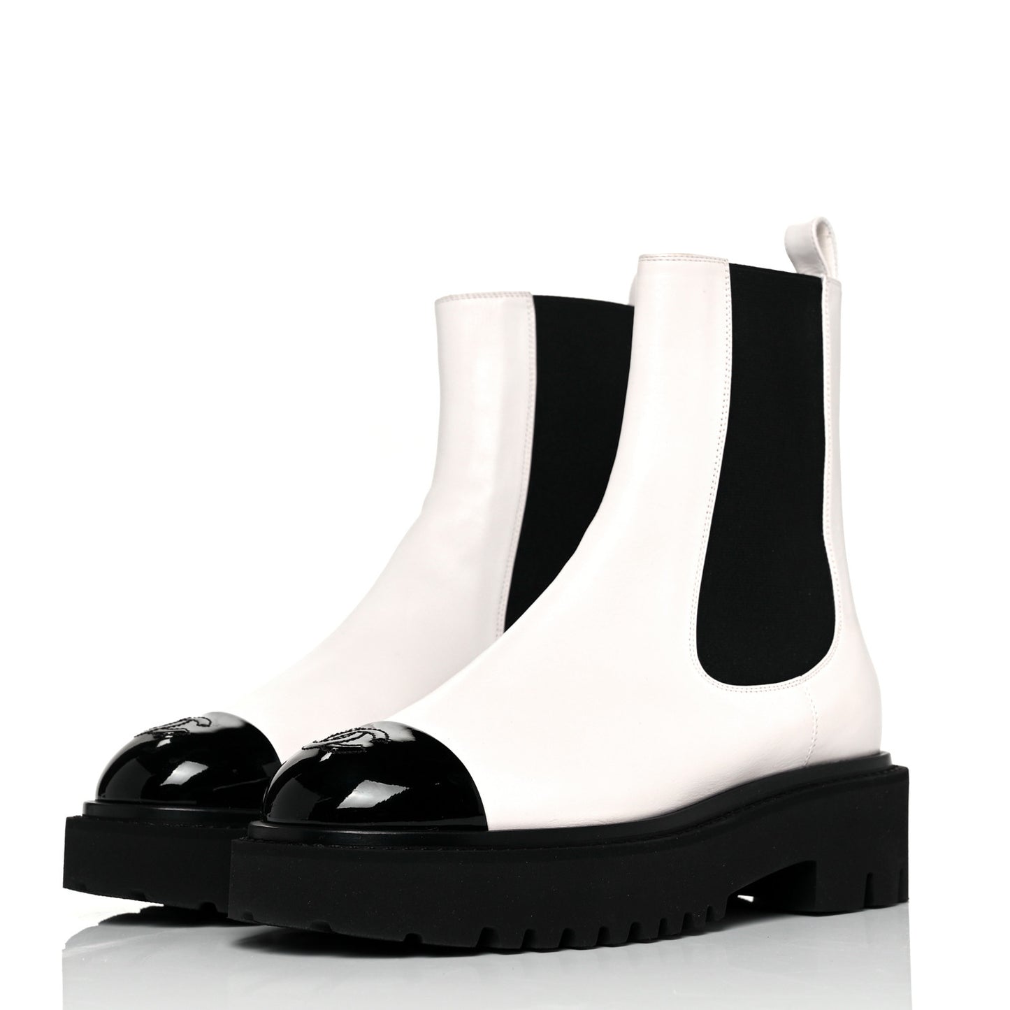 Patent Calfskin Cap Toe CC Ankle Boots 37 White Black