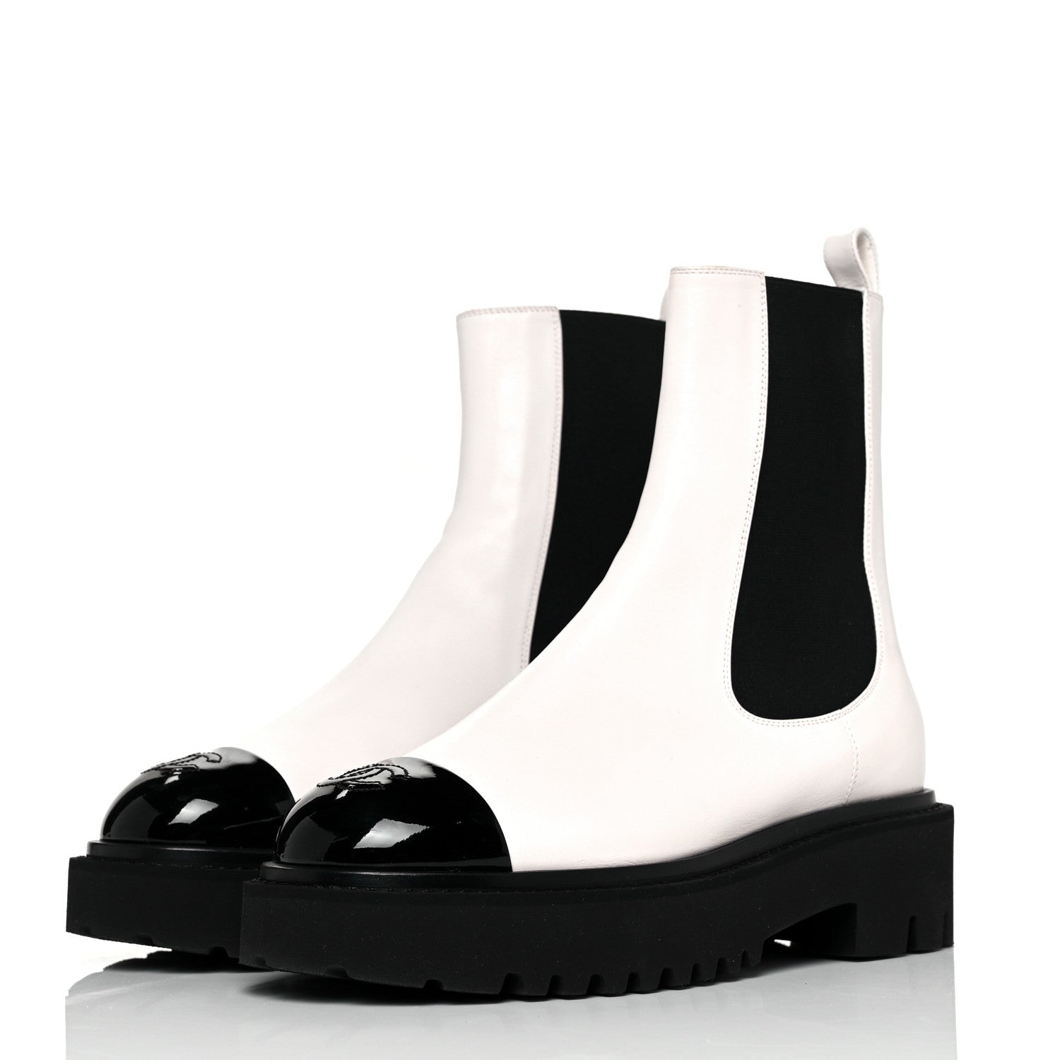 Chanel Patent Calfskin Cap Toe CC Ankle Boots 37 White Black 3 of 8