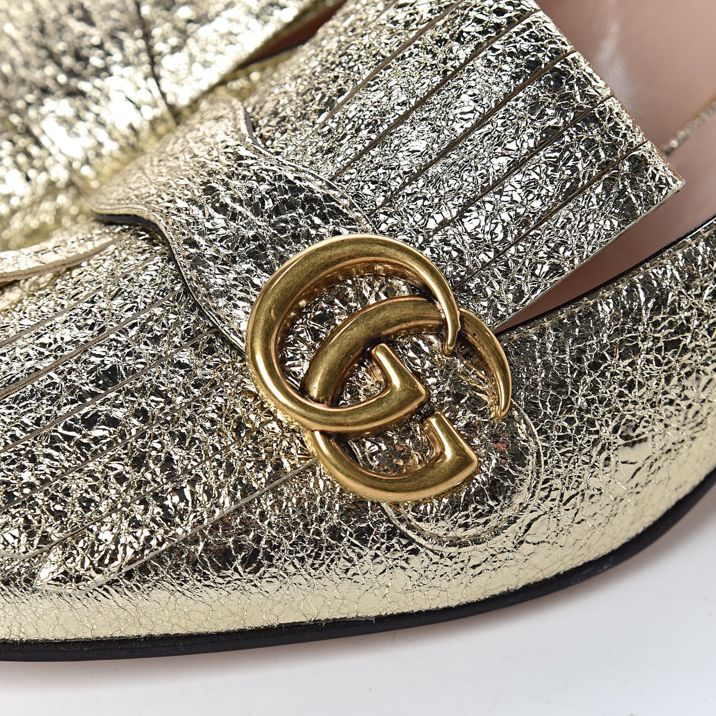 Galassia GG Marmont Fringe 50mm Loafer Pumps 41 Platino