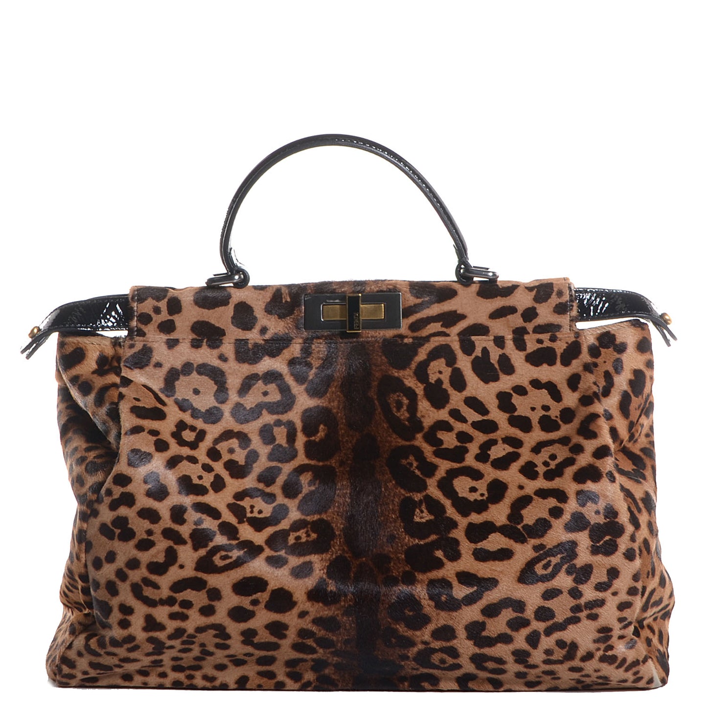 Calf Hair Leopard Print Zucca Large Peekaboo Iconic Satchel Tobacco