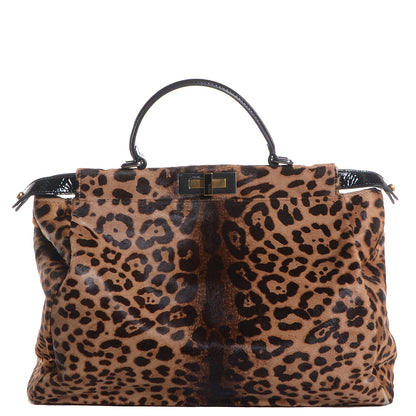 Fendi Calf Hair Leopard Print Zucca Large Peekaboo Iconic Satchel Tobacco 1 of 8