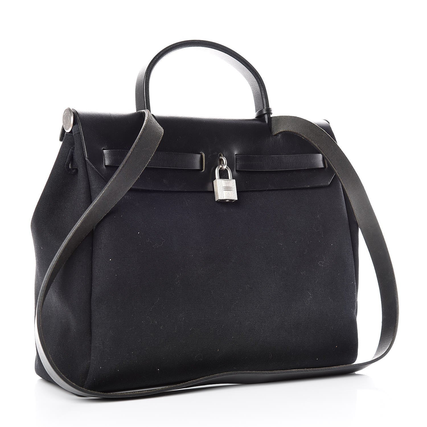 Hermes Vache Calfskin Toile Herbag 30 PM Black Natural 4 of 16