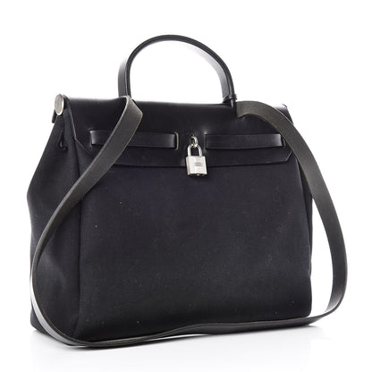Hermes Vache Calfskin Toile Herbag 30 PM Black Natural 4 of 16