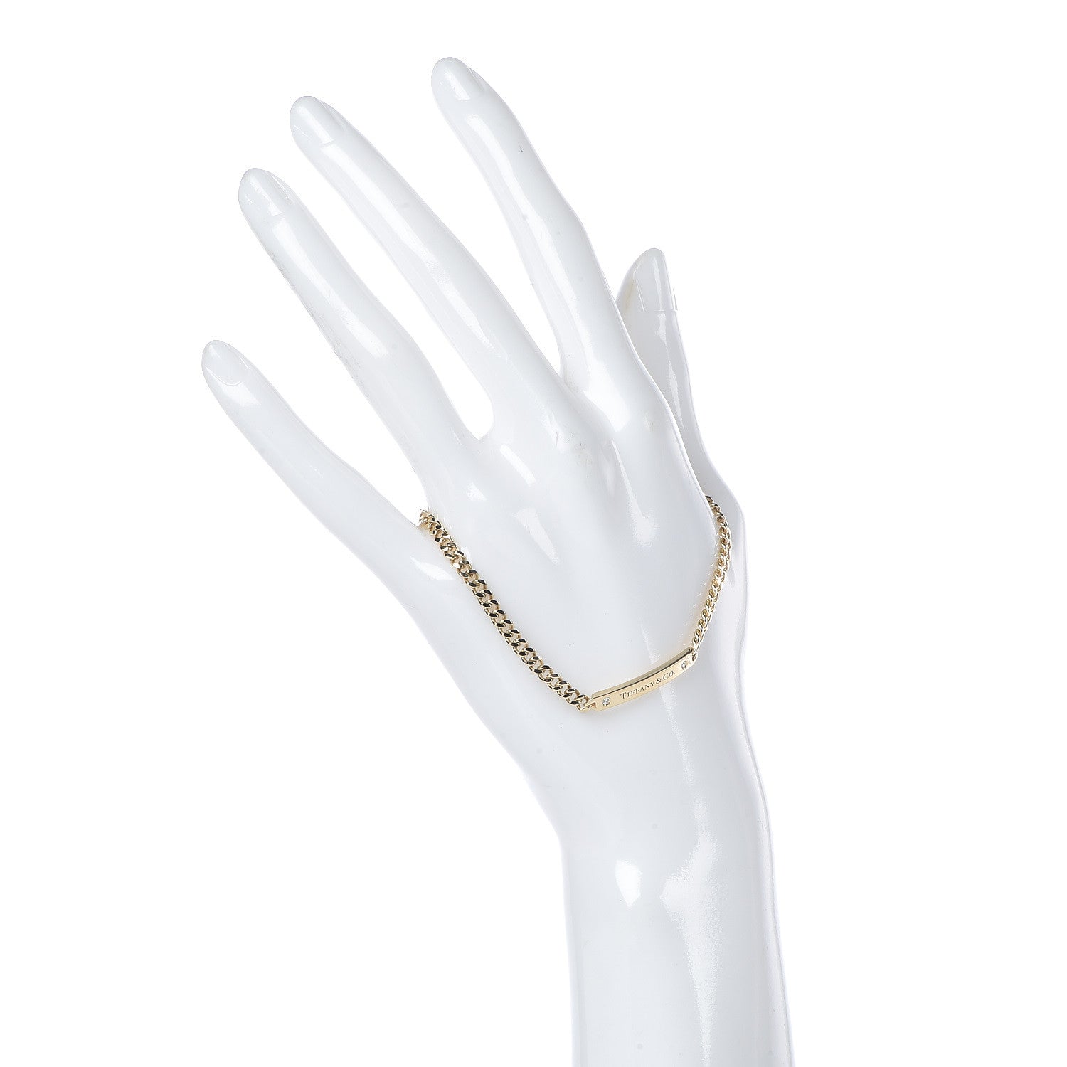 Tiffany 18K Yellow Gold Diamond Micro Link ID Chain Bracelet 2 of 5