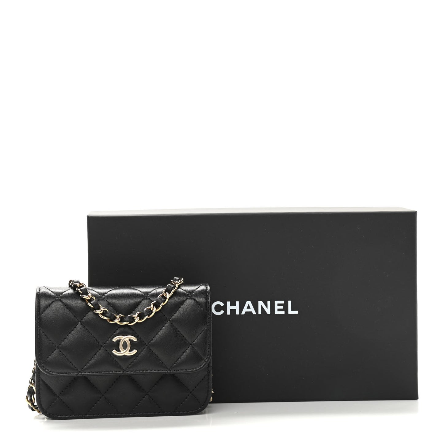 Lambskin Quilted Mini Coco Bow Clutch With Chain Black