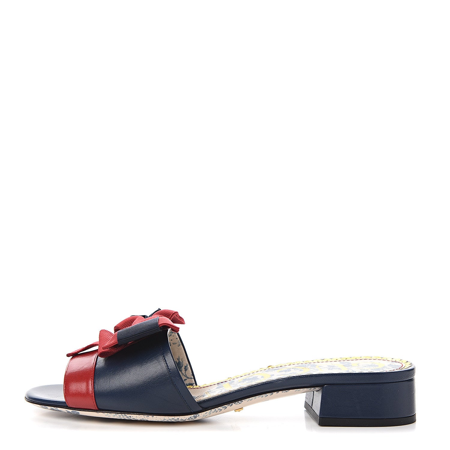 Gucci Malaga Kid Sackville Web Bow Slide Sandals 36.5 Navy 1 of 10