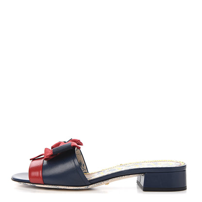 Gucci Malaga Kid Sackville Web Bow Slide Sandals 36.5 Navy 1 of 10
