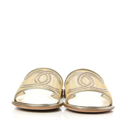 Chanel Glitter Mesh Patent Calfskin CC Mules 38 Gold 2 of 8