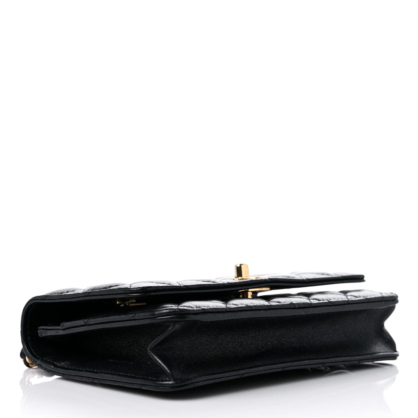 Shiny Lambskin Quilted Dynasty Wallet On Chain WOC Black