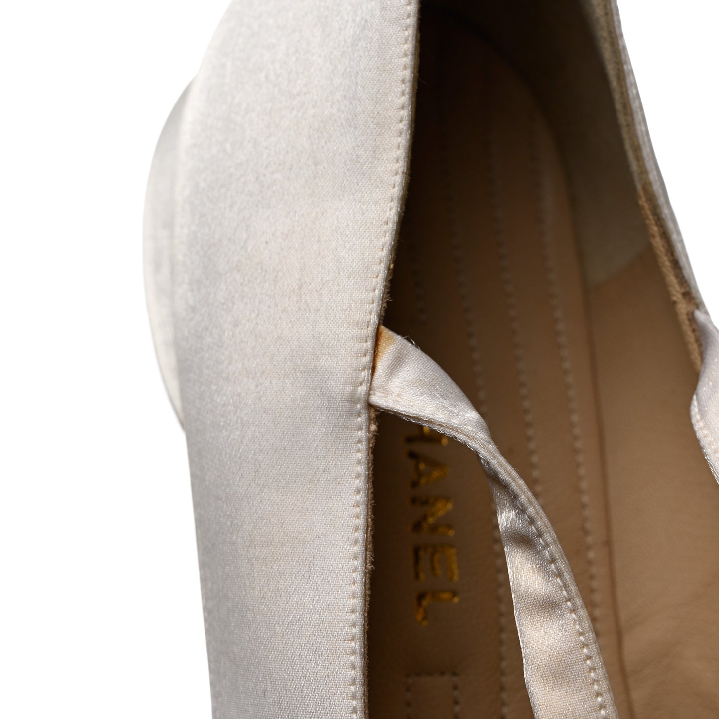 Satin Cap Toe Ballerina Ankle Wrap Flats 40 White Beige
