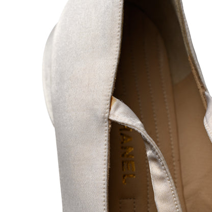 Chanel Satin Cap Toe Ballerina Ankle Wrap Flats 40 White Beige 9 of 12
