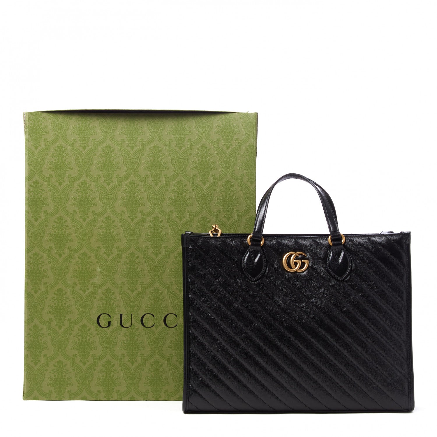 Gucci Azalea Calfskin Matelasse Diagonal GG Marmont Tote Bag Black 11 of 11