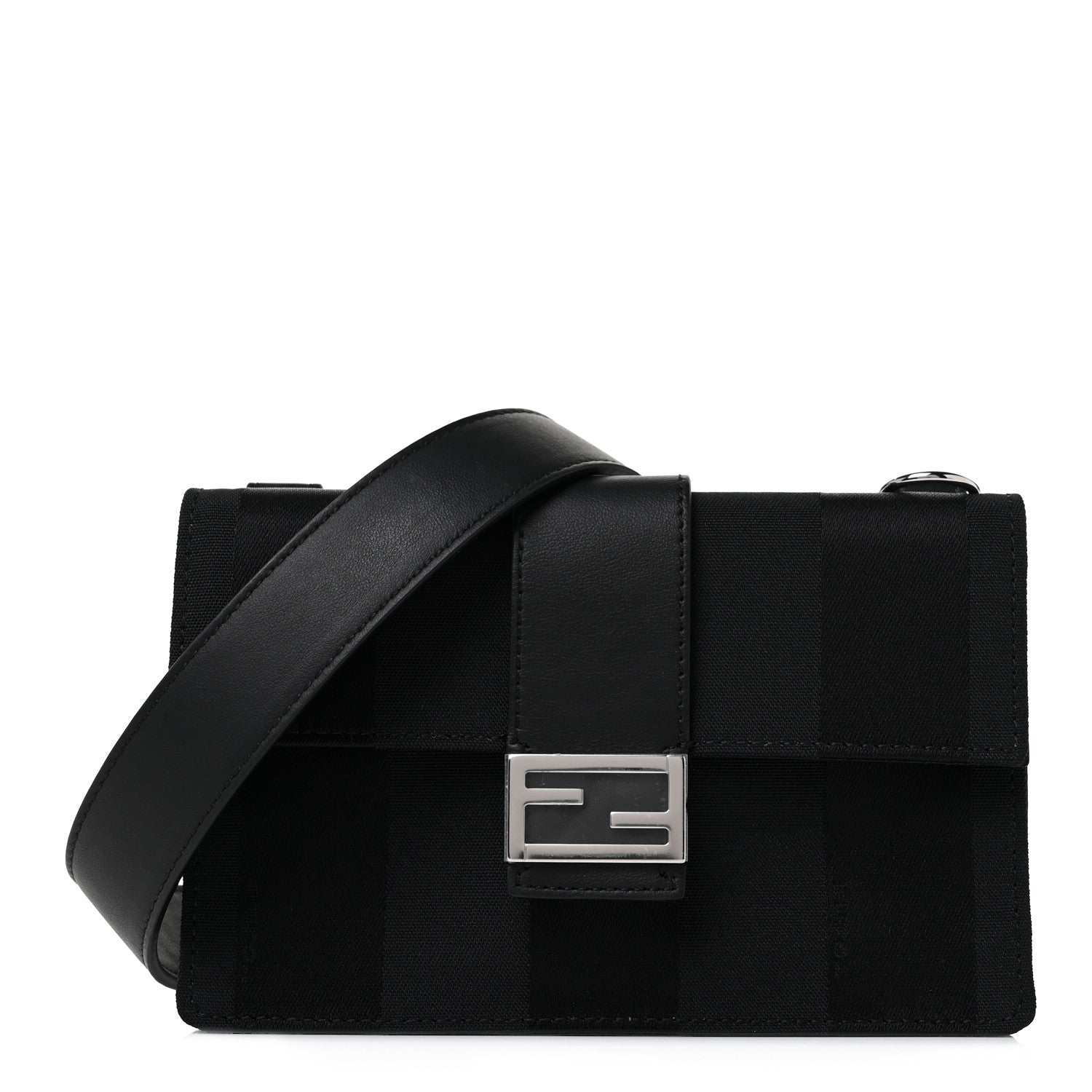 Fendi Recycled Nylon Vitello Grace Light Pequin Baguette Belt Pouch Black 1 of 9