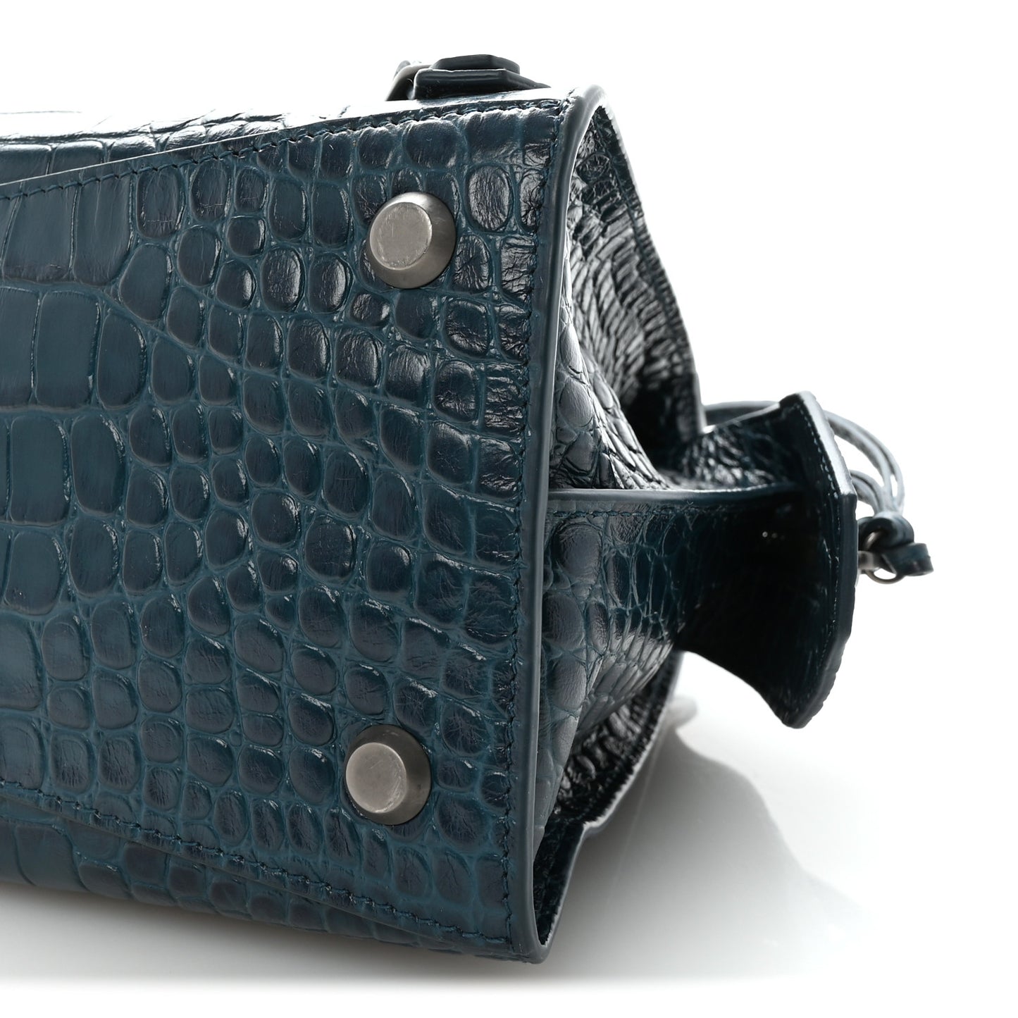 Extra Supple Calfskin Crocodile Embossed Neo Classic Silver Hardware S City Dark Petrol Blue