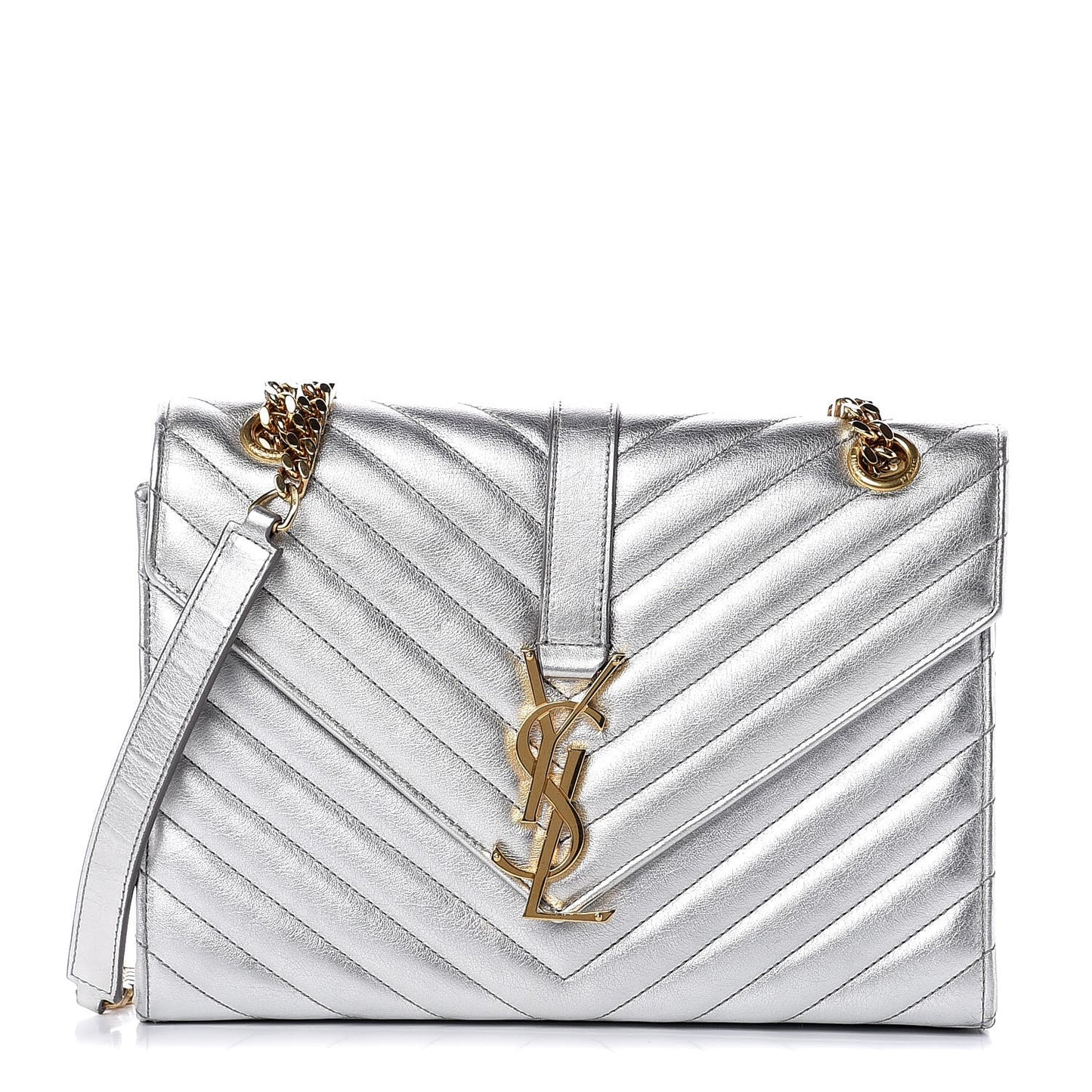 Metallic Calfskin Matelasse Medium Monogram Satchel Silver