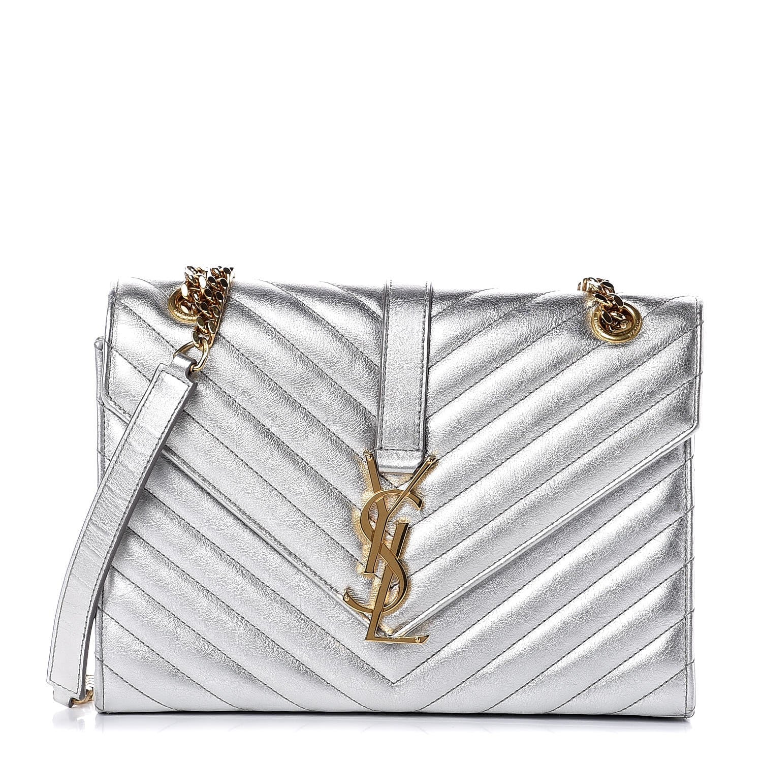 Saint Laurent Metallic Calfskin Matelasse Medium Monogram Satchel Silver 1 of 9