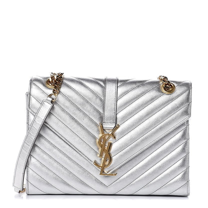Saint Laurent Metallic Calfskin Matelasse Medium Monogram Satchel Silver 1 of 9