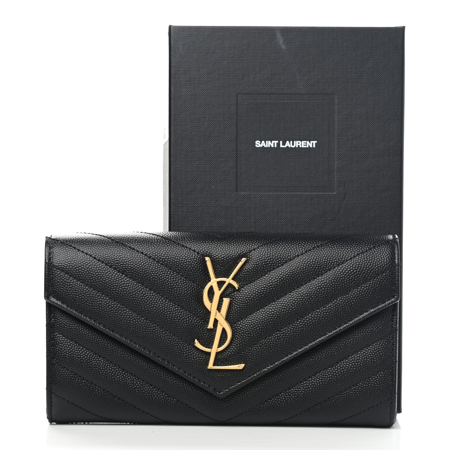 Saint Laurent Grain De Poudre Matelasse Chevron Monogram Flap Wallet Black 10 of 10