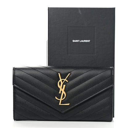 Saint Laurent Grain De Poudre Matelasse Chevron Monogram Flap Wallet Black 10 of 10