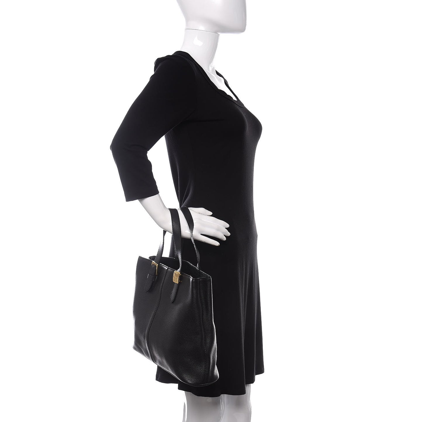 Grainy Calfskin Haymarket Check Tote Black