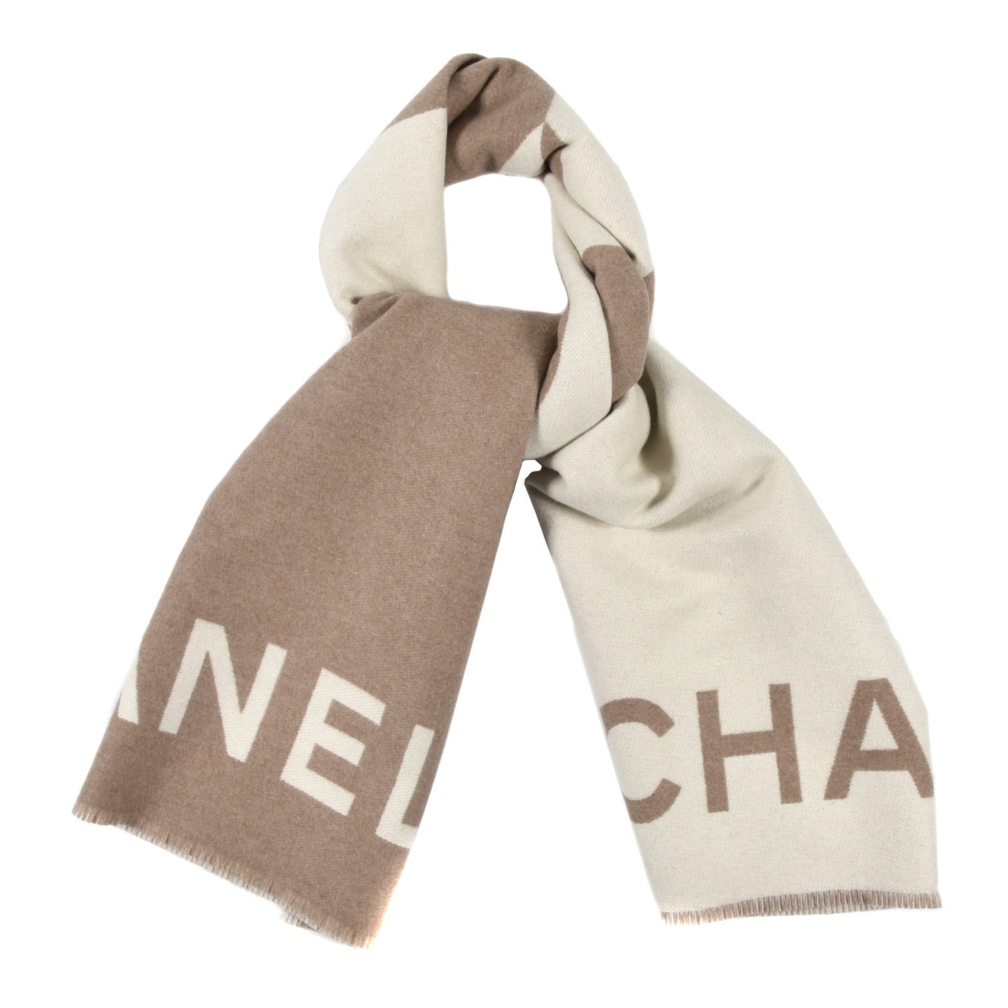 Cashmere CC Fringe Stole Beige White