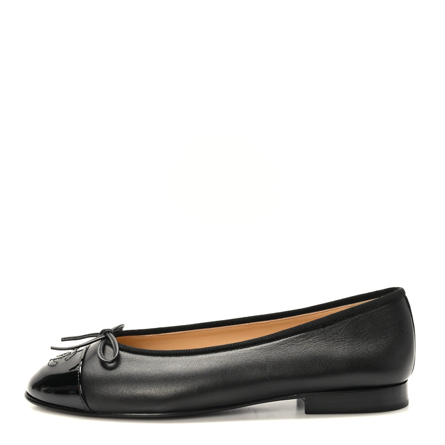 Chanel Lambskin Patent Cap Toe CC Ballerina Flats 38 Black 1 of 9