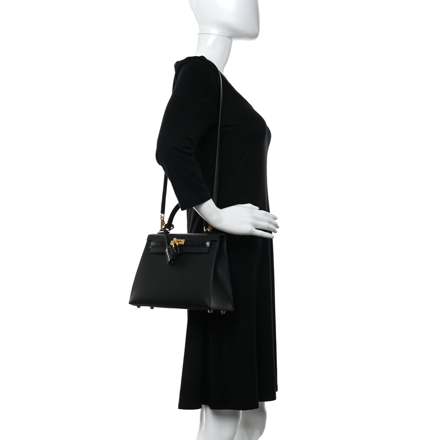 Madame Calfskin Shiny Niloticus Crocodile Kelly Sellier Touch 25 Black