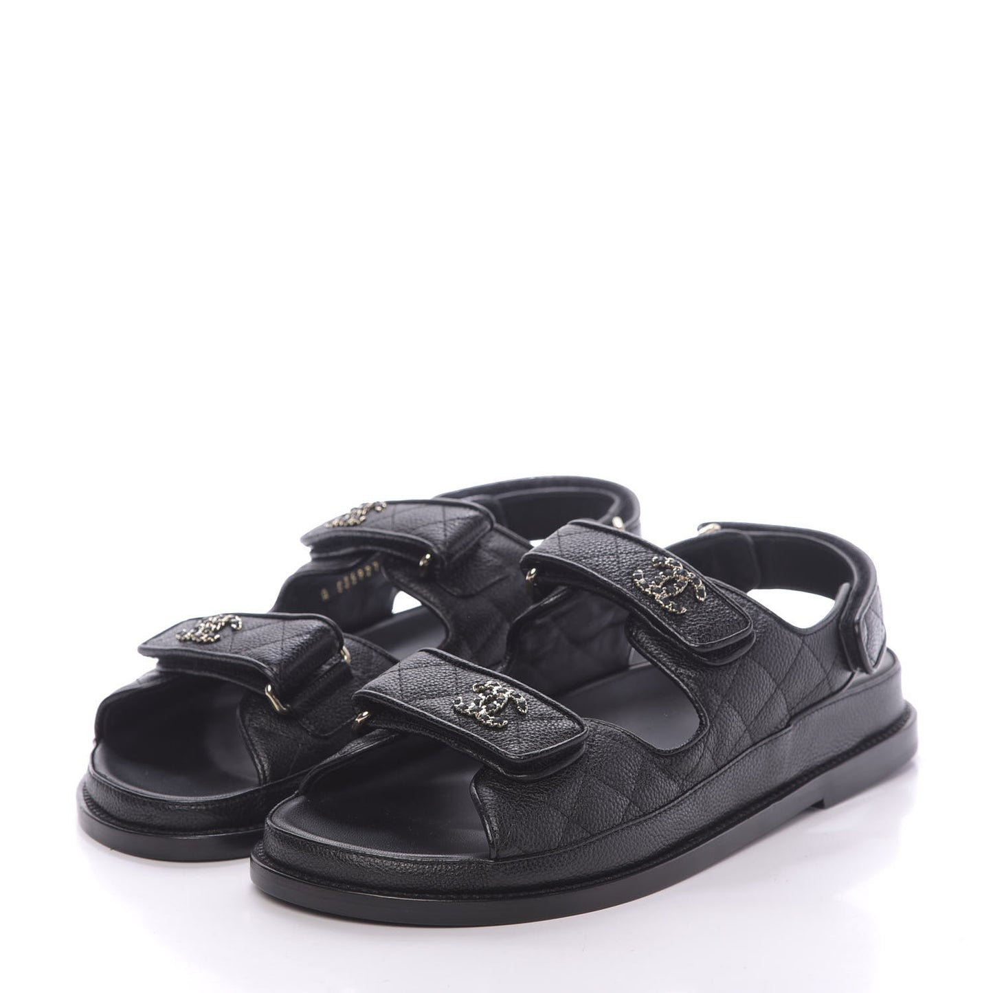 Grained Calfskin Velcro Dad Sandals 39 Black