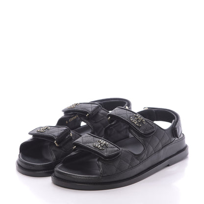 Chanel Grained Calfskin Velcro Dad Sandals 39 Black 2 of 10