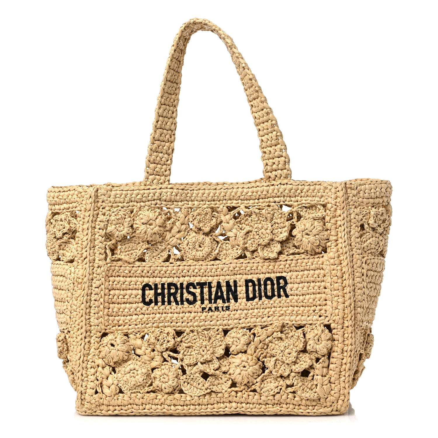 Christian Dior Woven Raffia Floral Embellished Small Book Tote Natural 3 of 11