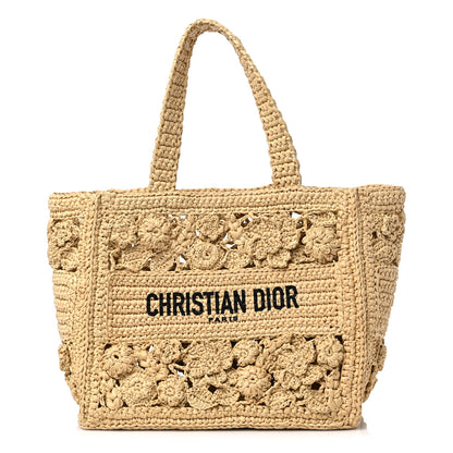 Christian Dior Woven Raffia Floral Embellished Small Book Tote Natural 3 of 11