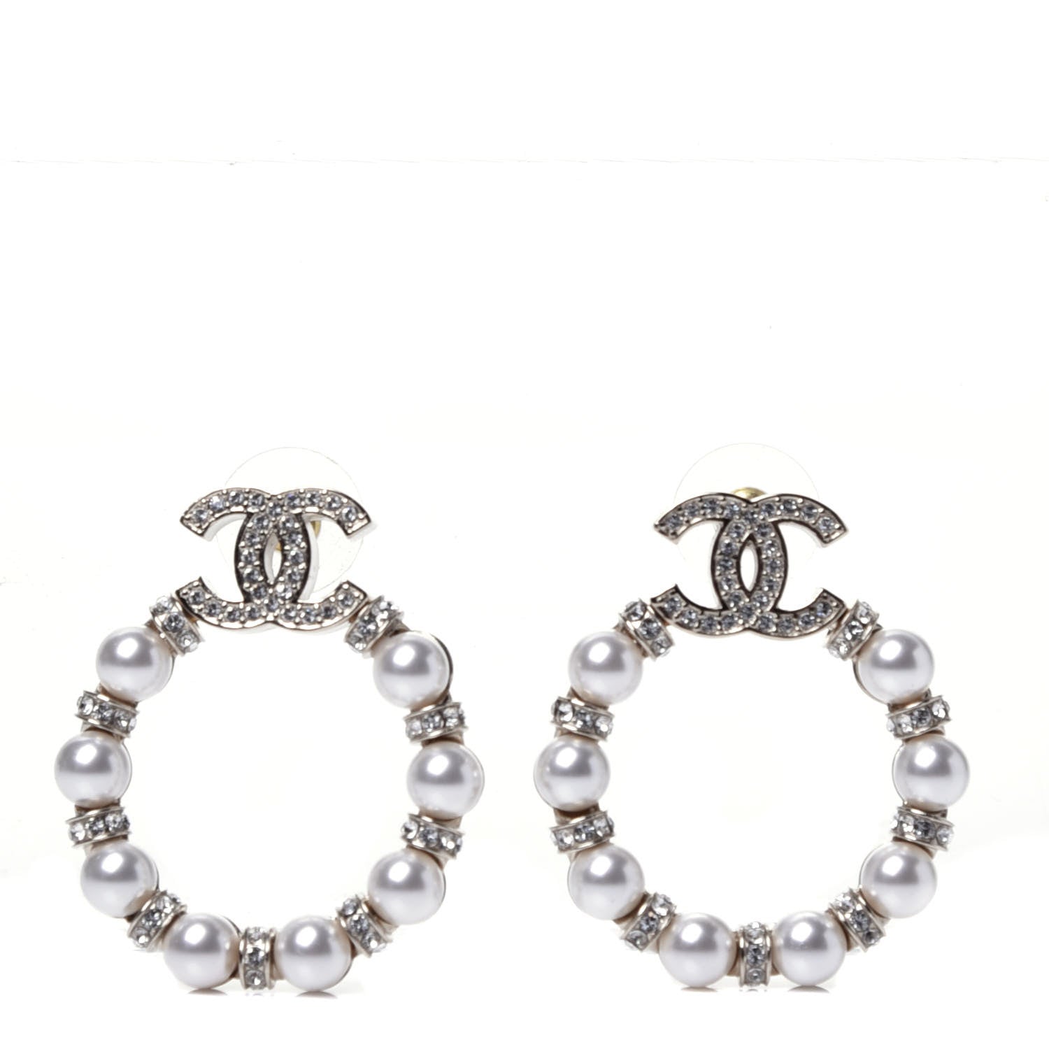Chanel Pearl Crystal Nefertiti CC Drop Earrings Gold 1 of 7