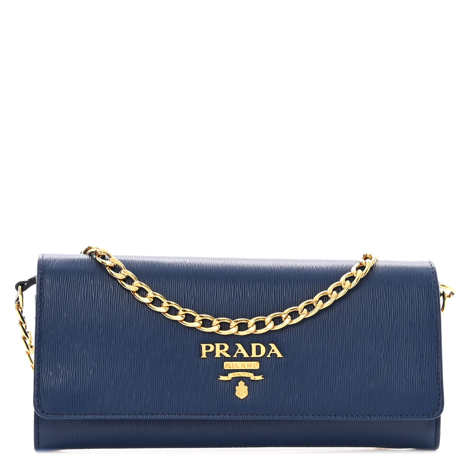 Prada Vitello Move Metal Oro Chain Wallet Bluette 1 of 9