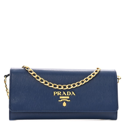 Prada Vitello Move Metal Oro Chain Wallet Bluette 1 of 9