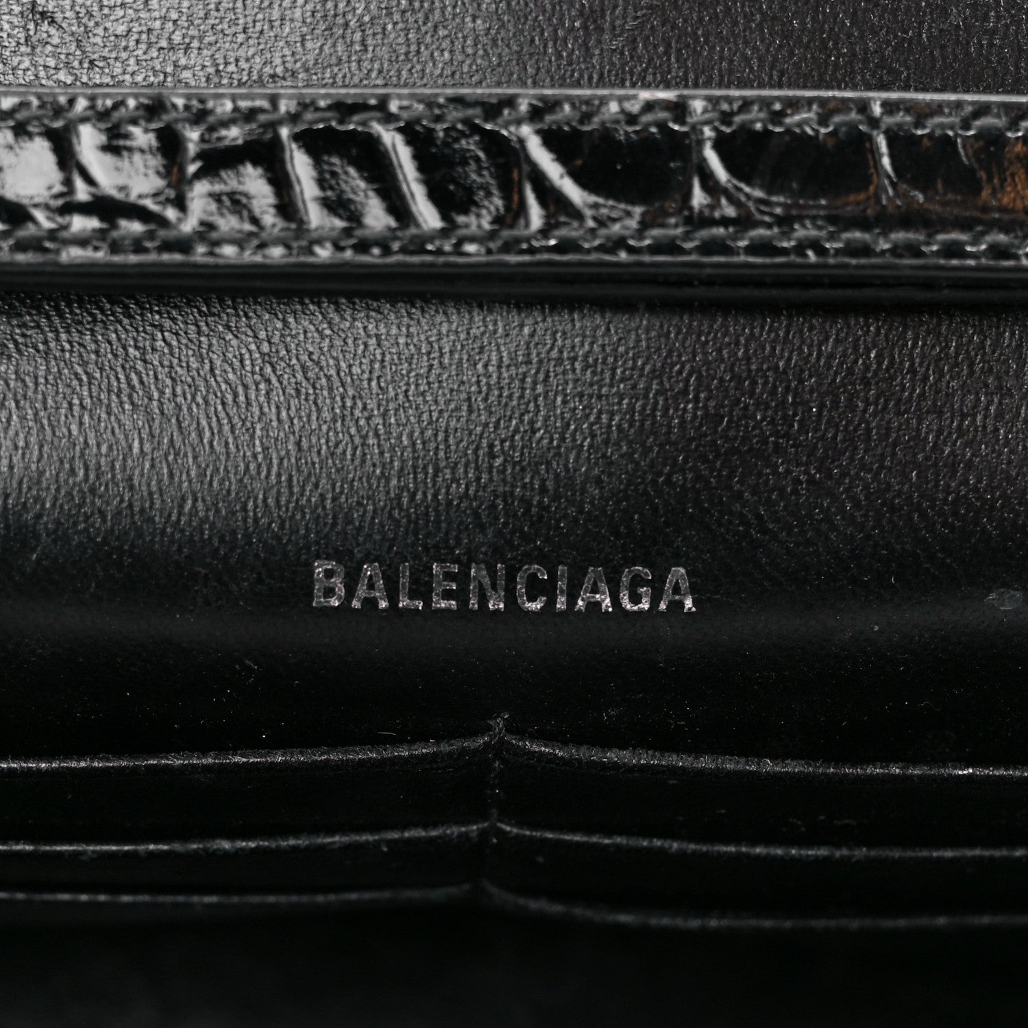 Balenciaga Shiny Calfskin Monochrome Crocodile Embossed Hourglass Chain Bag Black 8 of 13