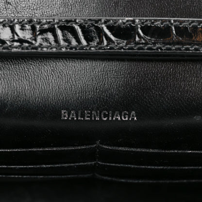 Balenciaga Shiny Calfskin Monochrome Crocodile Embossed Hourglass Chain Bag Black 8 of 13