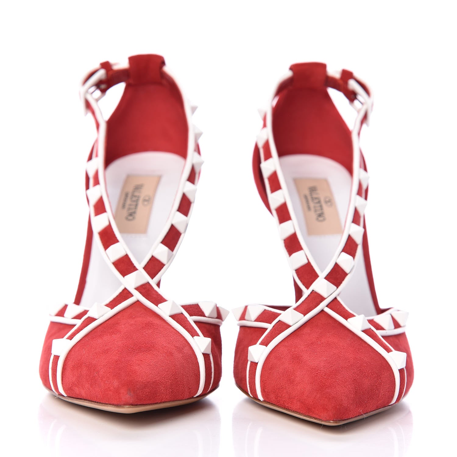 Valentino Garavani Suede Free Rockstud Cross Strap D'Orsay 105mm Pumps 37.5 Rosso Valentino White 2 of 8