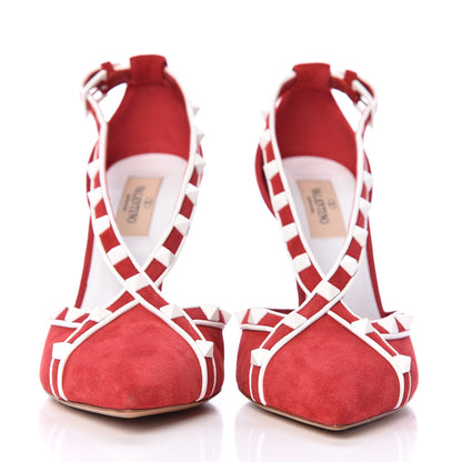 Valentino Garavani Suede Free Rockstud Cross Strap D'Orsay 105mm Pumps 37.5 Rosso Valentino White 2 of 8