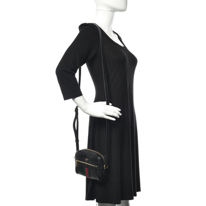 Gucci Calfskin Web Mini Ophidia Shoulder Bag Black 2 of 10