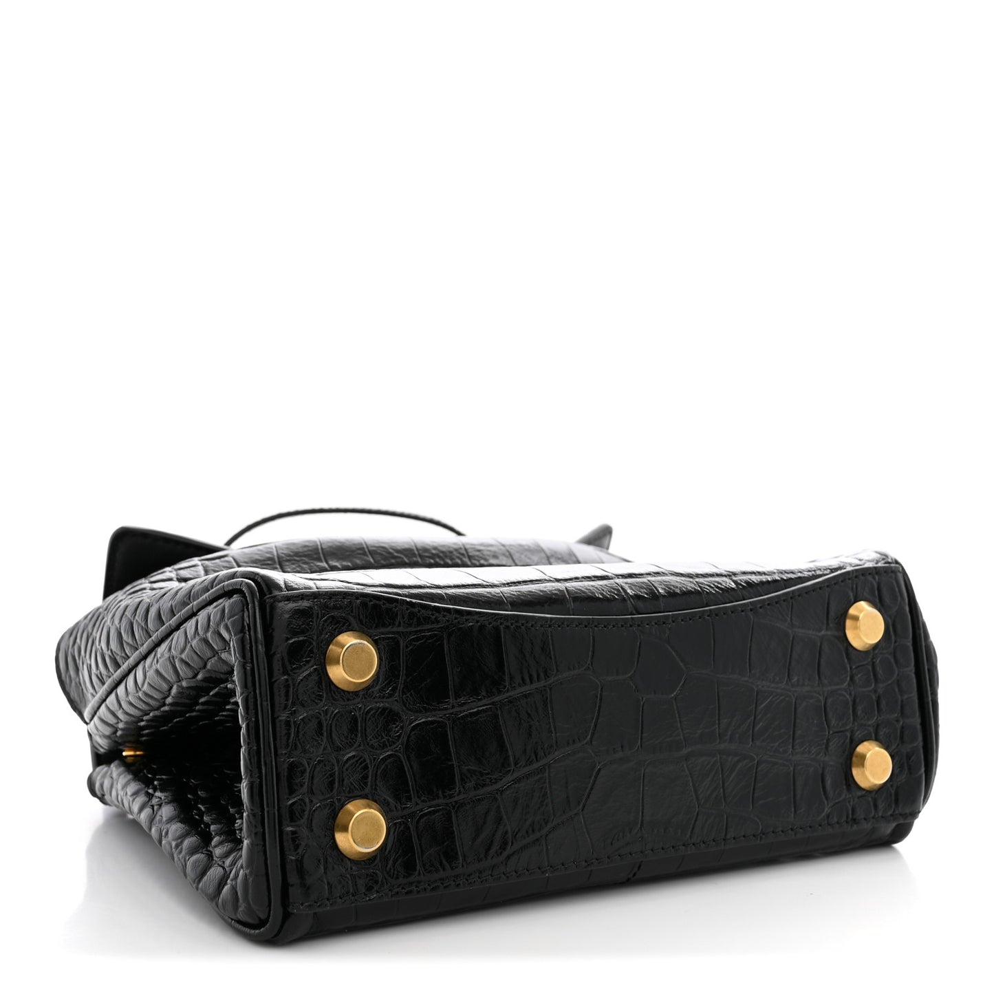Shiny Calfskin Crocodile Embossed Mini Rodeo Top Handle Handbag Black