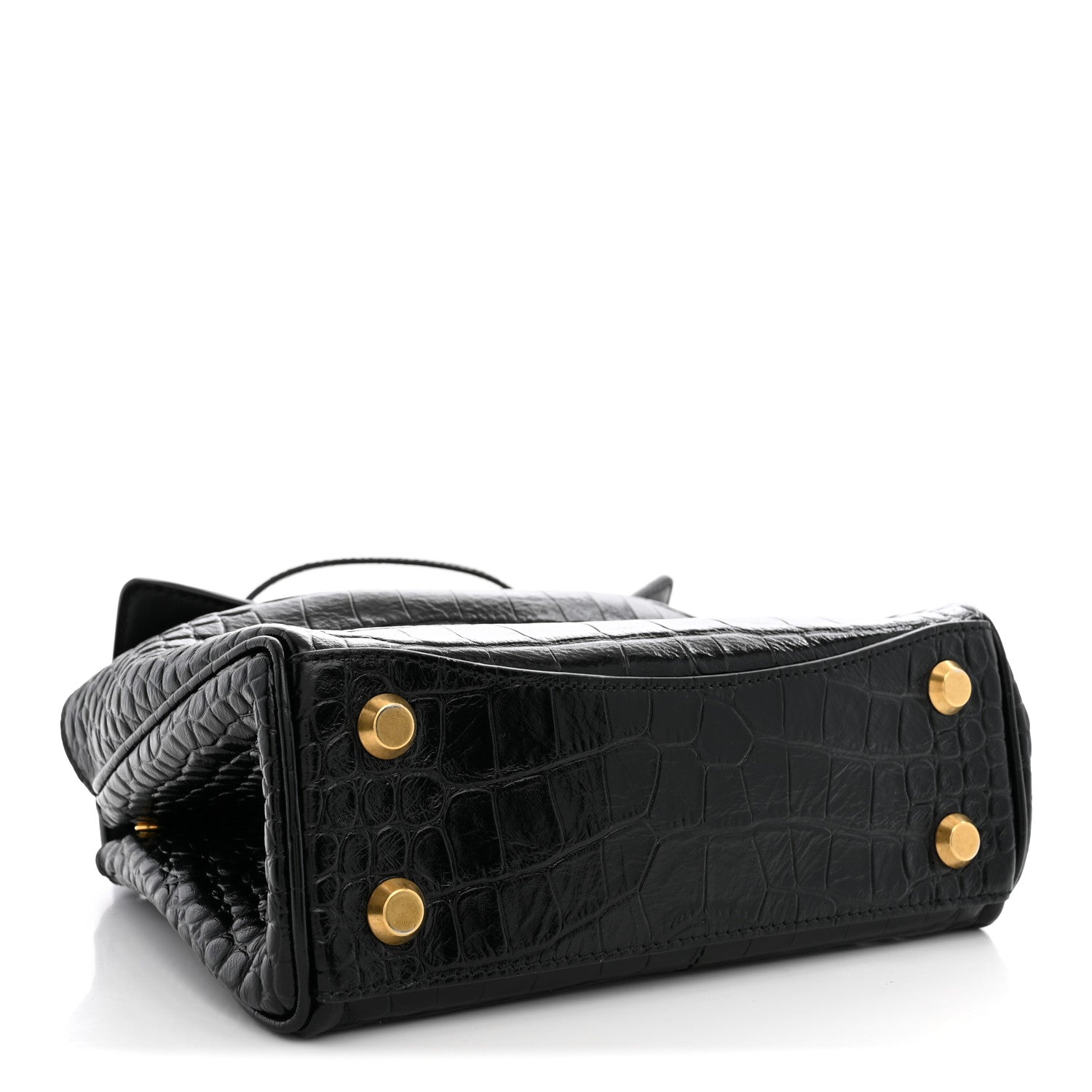 Balenciaga Shiny Calfskin Crocodile Embossed Mini Rodeo Top Handle Handbag Black 3 of 9