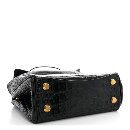 Balenciaga Shiny Calfskin Crocodile Embossed Mini Rodeo Top Handle Handbag Black 3 of 9
