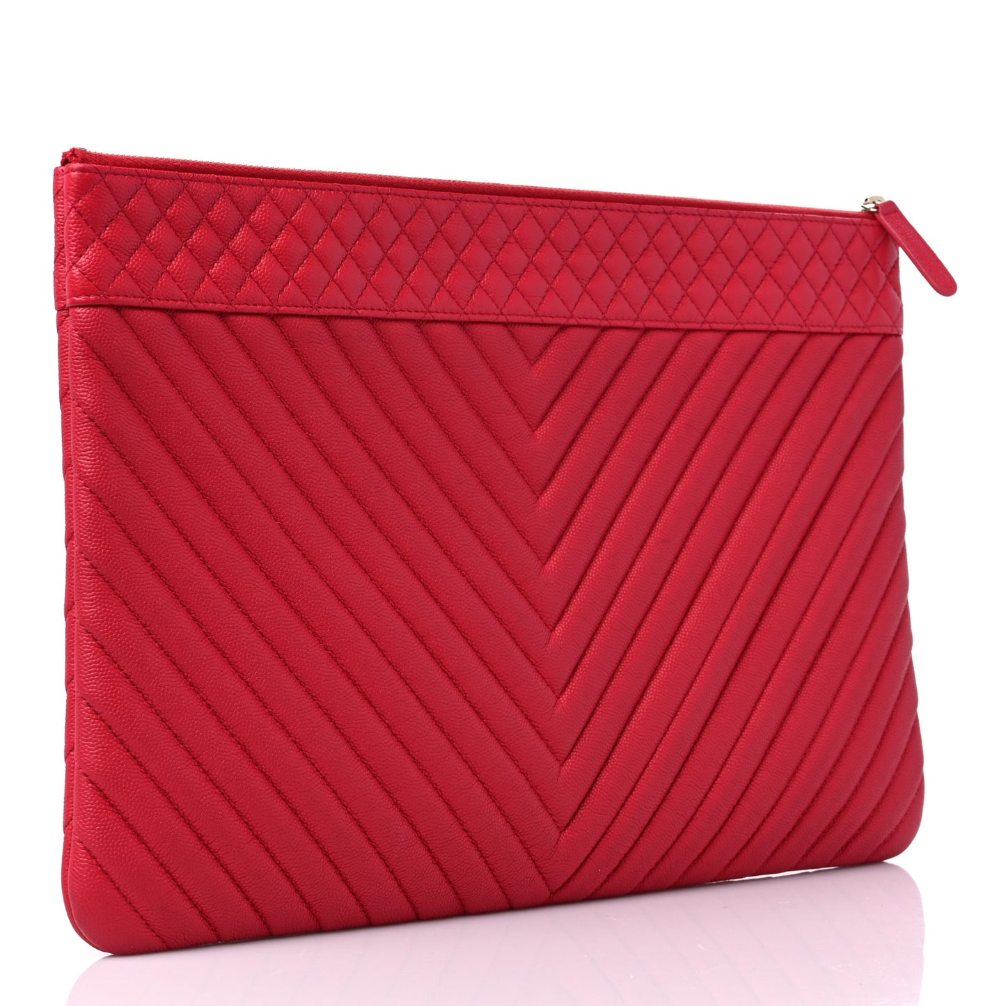 Caviar Chevron Quilted Large Cosmetic Case Red