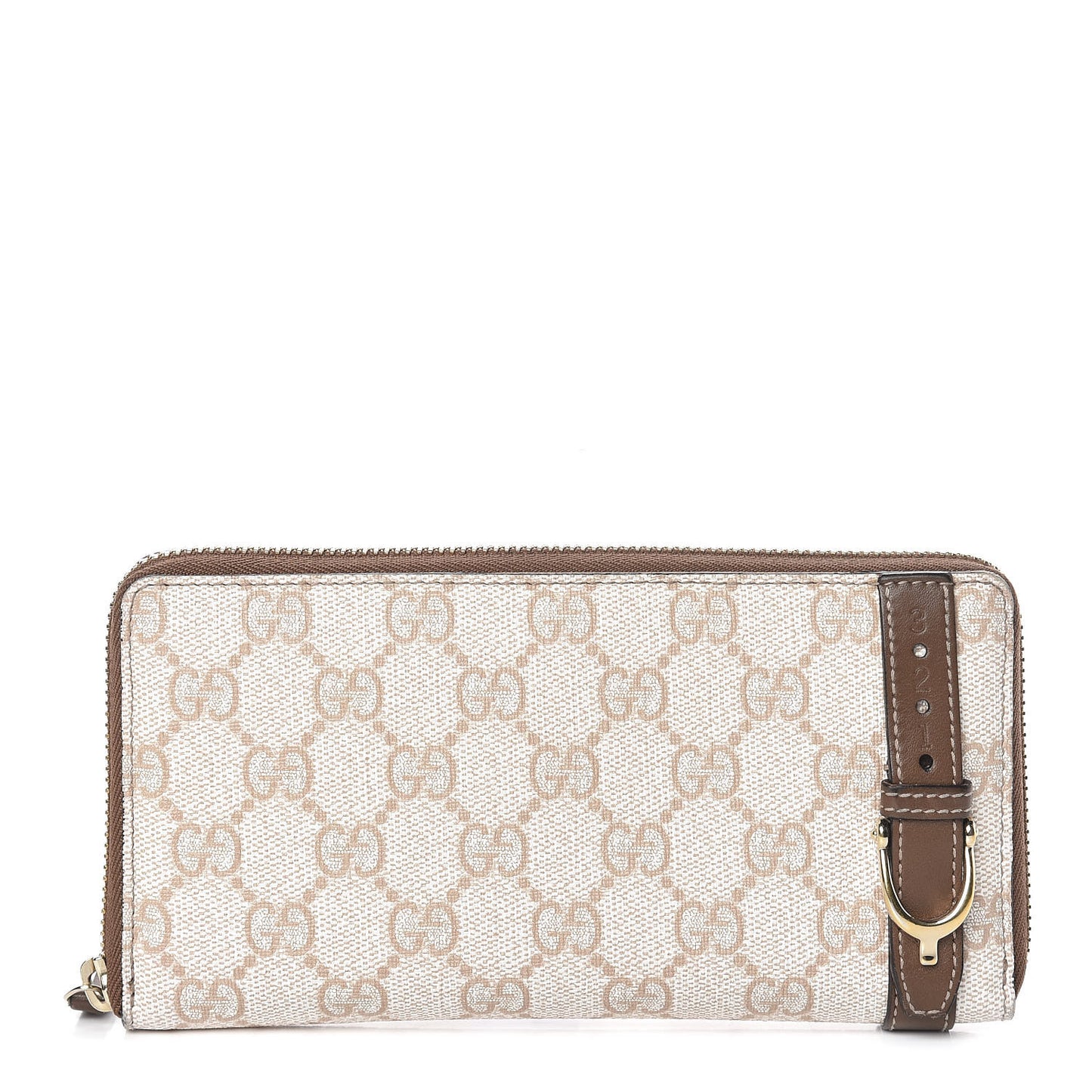 GG Supreme Monogram Calfskin Nice Zip Around Wallet New Mystic White Beige Brown