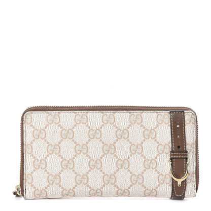 Gucci GG Supreme Monogram Calfskin Nice Zip Around Wallet New Mystic White Beige Brown 1 of 17